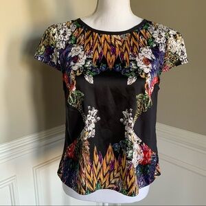Nicole Miller Black Printed Blouse Top Size Medium